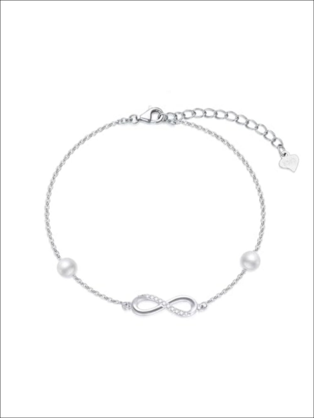 Sterling Silver Diamond Freshwater Pearl Infinity Bracelet Adjustable Gift for